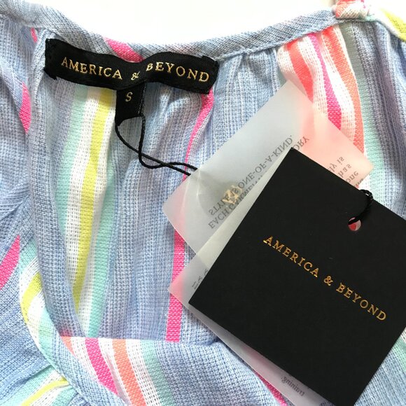 NWT America & Beyond Rainbow Stripe Maxi Dress Womens Small Blue Sleeveless NEW - Picture 3 of 13